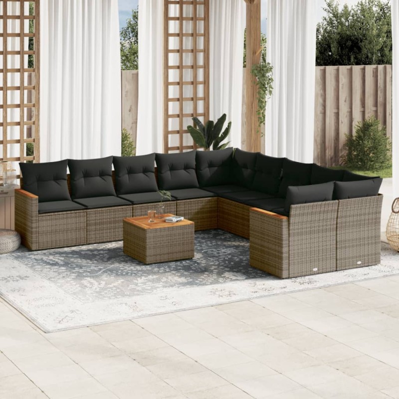 vidaXL Set de sofás de jardín 11 pzas y cojines ratán sintético gris vidaXL Set de sofás de jardín 11 pzas y cojines ratán sintético gris