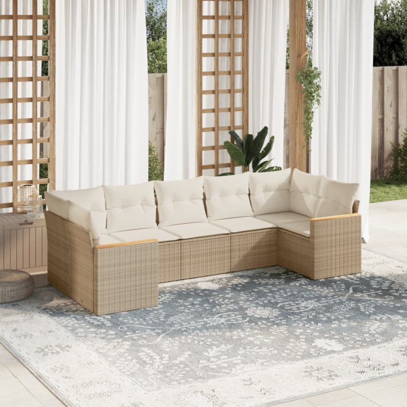 vidaXL Set sofás de jardín 7 piezas y cojines ratán sintético beige vidaXL Set sofás de jardín 7 piezas y cojines ratán sintético beige