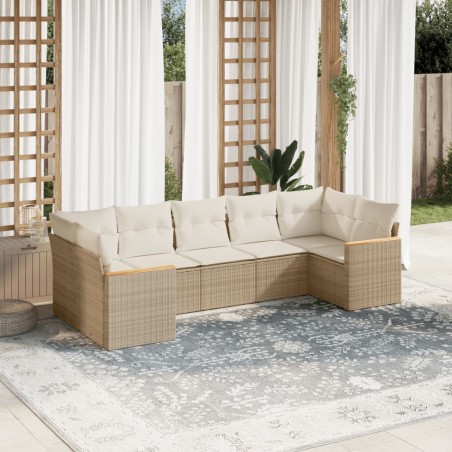 vidaXL Set sofás de jardín 7 piezas y cojines ratán sintético beige