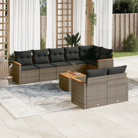 vidaXL Set de muebles de jardín 9 pzas y cojines ratán sintético gris