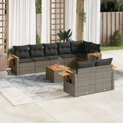 vidaXL Set de muebles de jardín 9 pzas y cojines ratán sintético gris