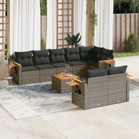 vidaXL Set de muebles de jardín 9 pzas y cojines ratán sintético gris