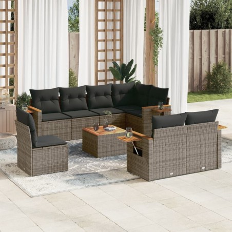 vidaXL Set de muebles de jardín 9 pzas y cojines ratán sintético gris