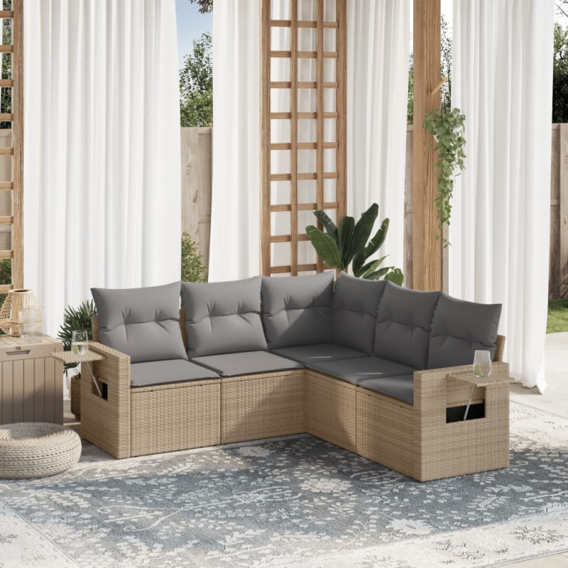 vidaXL Juego de sofás jardín con cojines 5 pzas ratán sintético beige vidaXL Juego de sofás jardín con cojines 5 pzas ratán sintético beige