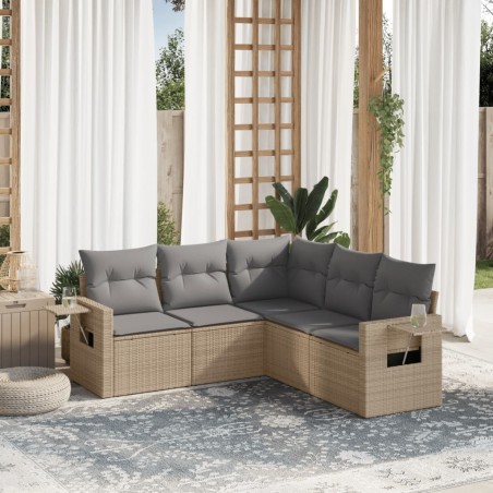 vidaXL Juego de sofás jardín con cojines 5 pzas ratán sintético beige