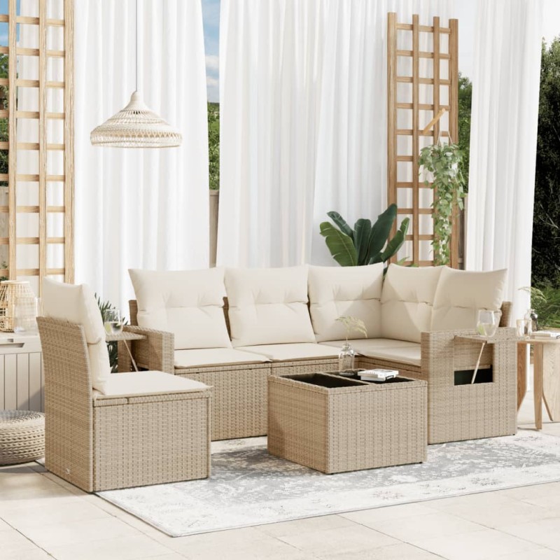 vidaXL Juego de sofás jardín con cojines 6 pzas ratán sintético beige