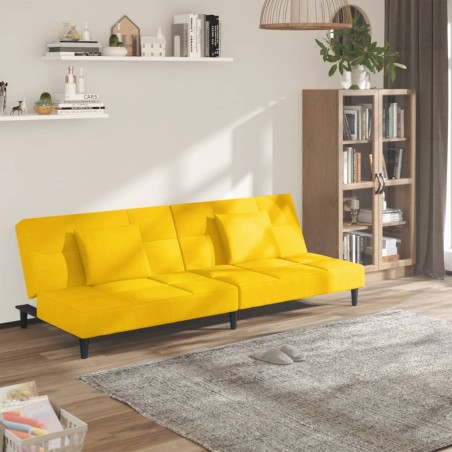 vidaXL Sofá cama de 2 plazas con dos almohadas terciopelo amarillo