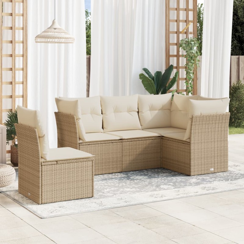 vidaXL Juego de sofás jardín con cojines 5 pzas ratán sintético beige vidaXL Juego de sofás jardín con cojines 5 pzas ratán sintético beige