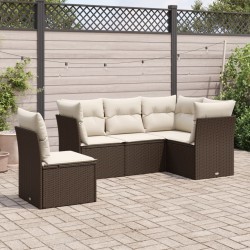 vidaXL Set comedor de jardín 5 piezas y cojines ratán sintético marrón
