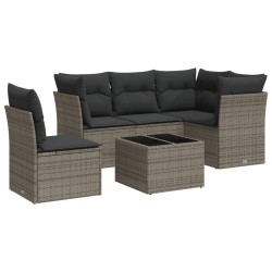 vidaXL Set de muebles de jardín 6 pzas y cojines ratán sintético gris