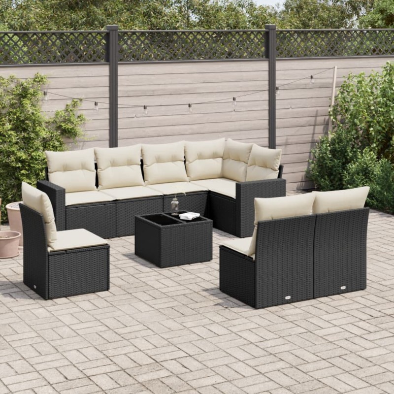 vidaXL Set de sofás de jardín 8 piezas y cojines ratán sintético negro vidaXL Set de sofás de jardín 8 piezas y cojines ratán sintético negro