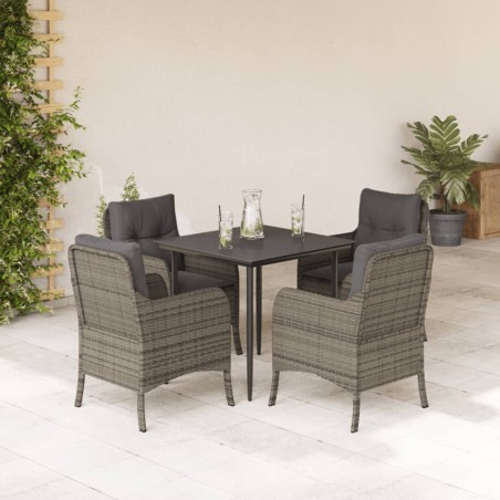 vidaXL Set comedor de jardín 5 piezas con cojines ratán sintético gris