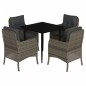 vidaXL Set comedor de jardín 5 piezas con cojines ratán sintético gris vidaXL Set comedor de jardín 5 piezas con cojines ratán sintético gris