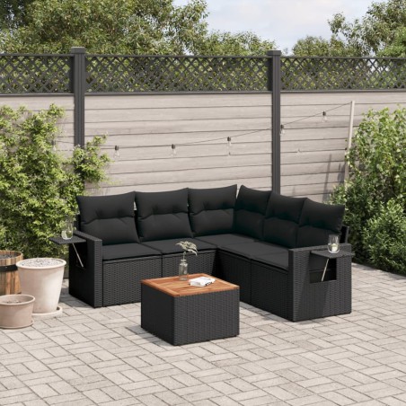 vidaXL Set de sofás de jardín 6 piezas y cojines ratán sintético negro