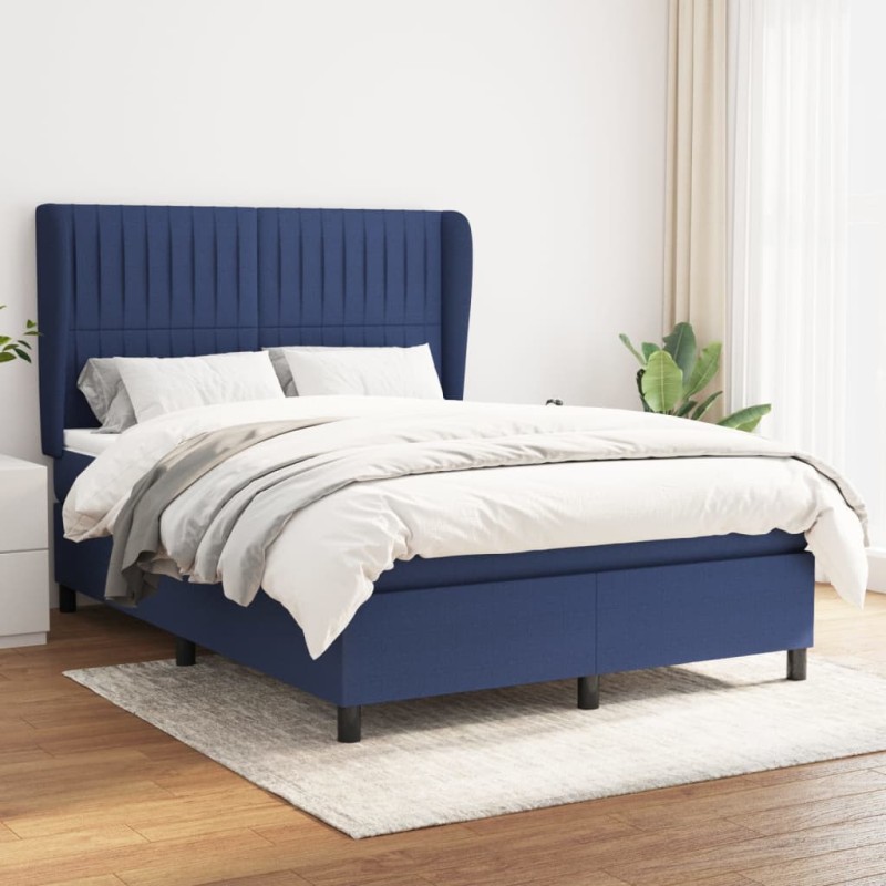 vidaXL Cama box spring con colchón tela azul 140x190 cm vidaXL Cama box spring con colchón tela azul 140x190 cm