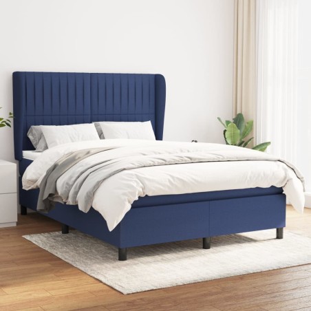 vidaXL Cama box spring con colchón tela azul 140x190 cm