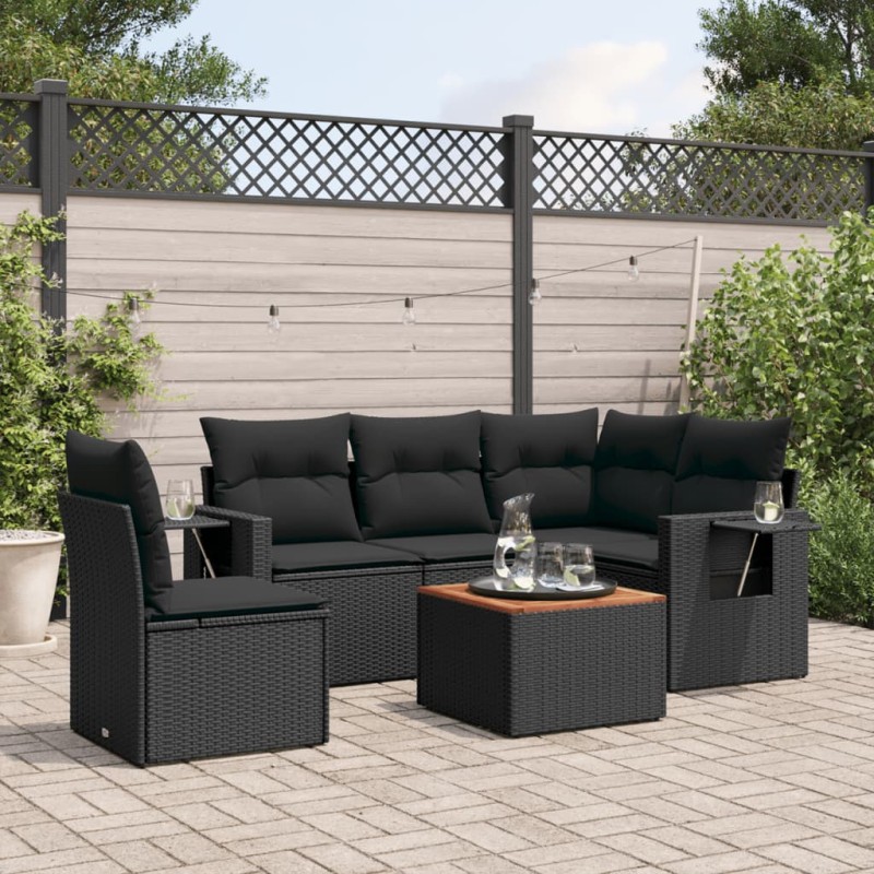 vidaXL Set de sofás de jardín 6 piezas y cojines ratán sintético negro vidaXL Set de sofás de jardín 6 piezas y cojines ratán sintético negro