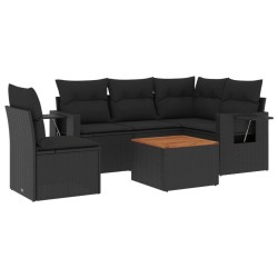 vidaXL Set de sofás de jardín 6 piezas y cojines ratán sintético negro