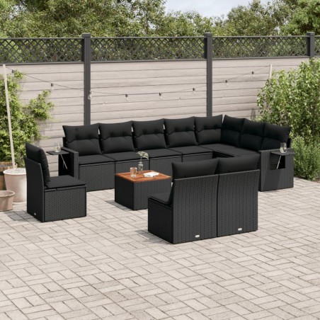 vidaXL Set de sofás de jardín 11 pzas y cojines ratán sintético negro
