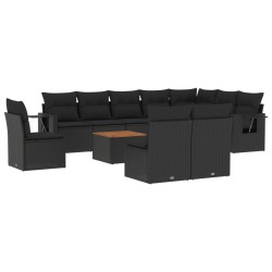 vidaXL Set de sofás de jardín 11 pzas y cojines ratán sintético negro