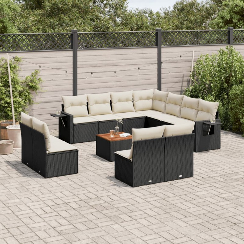 vidaXL Set de sofás de jardín 12 piezas cojines ratán sintético negro vidaXL Set de sofás de jardín 12 piezas cojines ratán sintético negro