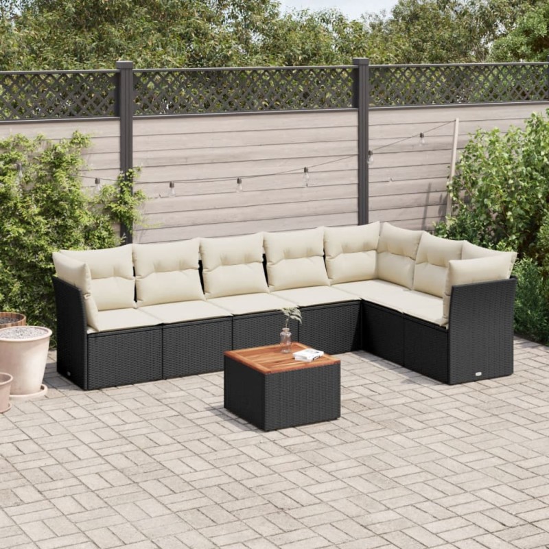 vidaXL Set de sofás de jardín 8 piezas y cojines ratán sintético negro vidaXL Set de sofás de jardín 8 piezas y cojines ratán sintético negro
