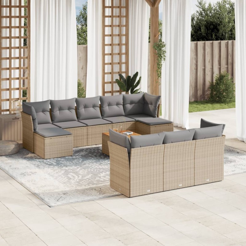 vidaXL Set de sofás de jardín 11pzas con cojines ratán sintético beige vidaXL Set de sofás de jardín 11pzas con cojines ratán sintético beige