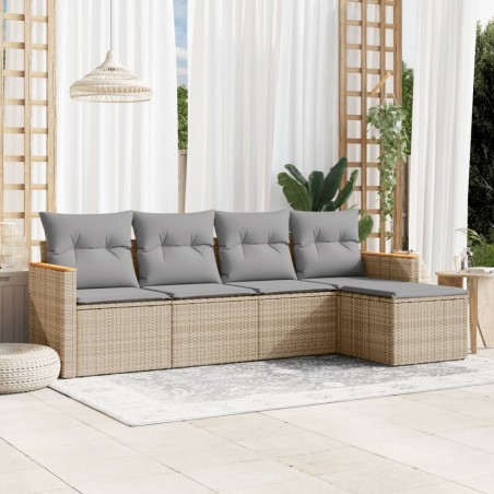 vidaXL Juego de sofás jardín con cojines 5 pzas ratán sintético beige