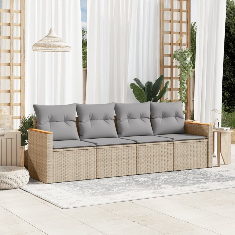 vidaXL Juego de sofás jardín con cojines 4 pzas ratán sintético beige vidaXL Juego de sofás jardín con cojines 4 pzas ratán sintético beige