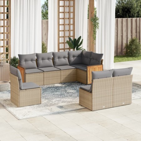 vidaXL Juego de sofás de jardín con cojines beige 8 pzas ratán PE