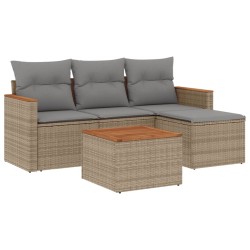 vidaXL Juego de sofás jardín con cojines 5 pzas ratán sintético beige