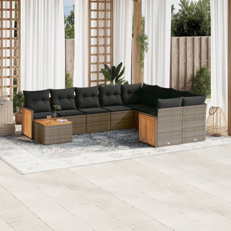 vidaXL Set de sofás de jardín 10 pzas con cojines ratán sintético gris vidaXL Set de sofás de jardín 10 pzas con cojines ratán sintético gris