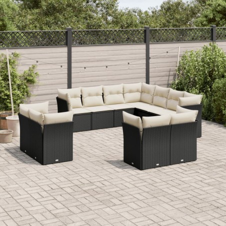 vidaXL Set de sofás de jardín 11 pzas y cojines ratán sintético negro