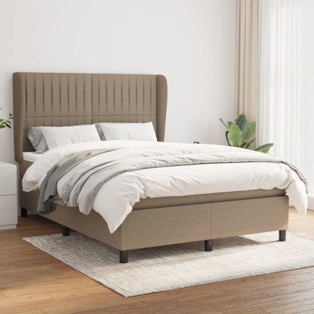 vidaXL Cama box spring con colchón tela gris taupe 140x190 cm