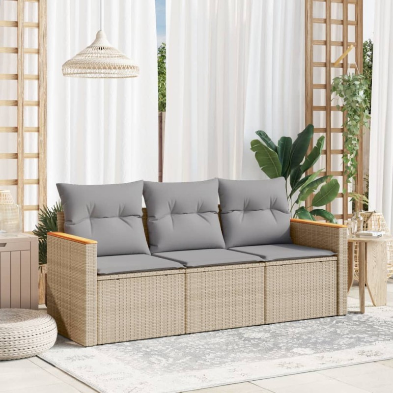vidaXL Juego de sofás de jardín con cojines beige 3 pzas ratán PE vidaXL Juego de sofás de jardín con cojines beige 3 pzas ratán PE