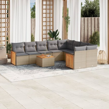 vidaXL Juego de sofás jardín con cojines beige 10 pzas ratán sintético