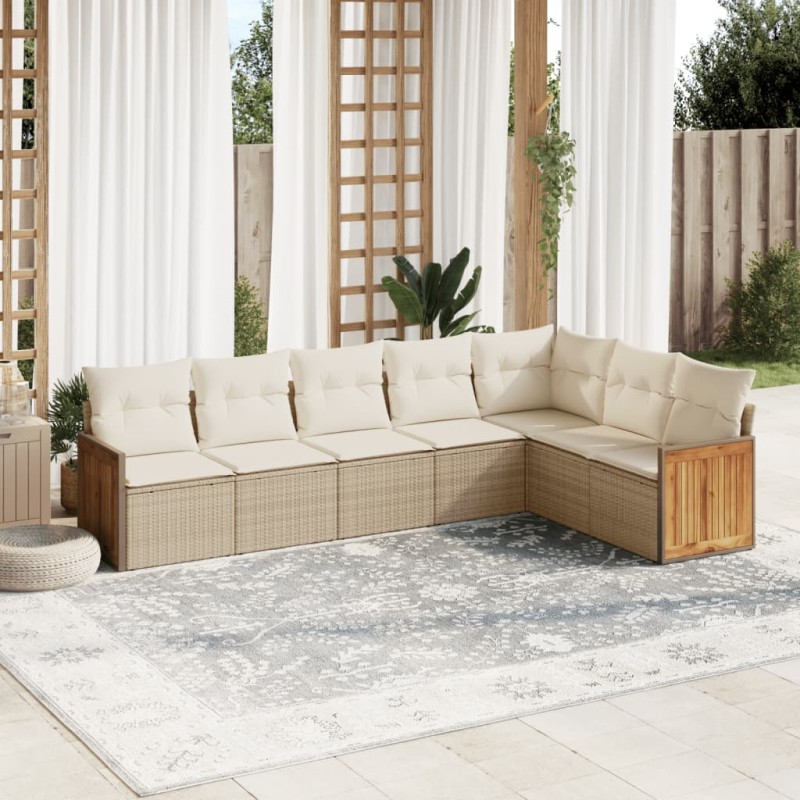 vidaXL Set sofás de jardín 7 piezas y cojines ratán sintético beige vidaXL Set sofás de jardín 7 piezas y cojines ratán sintético beige
