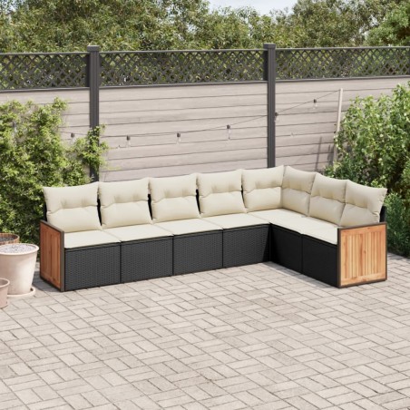 vidaXL Set de comedor de jardín 7 pzas y cojines ratán sintético negro