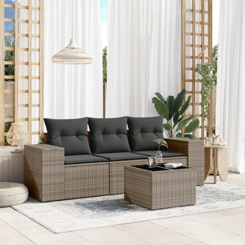 vidaXL Set de sofás de jardín 4 pzas y cojines ratán sintético gris vidaXL Set de sofás de jardín 4 pzas y cojines ratán sintético gris