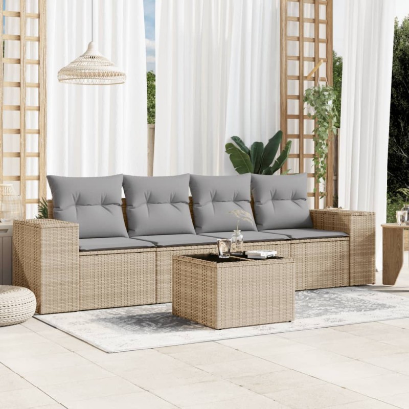 vidaXL Juego de sofás jardín con cojines 5 pzas ratán sintético beige vidaXL Juego de sofás jardín con cojines 5 pzas ratán sintético beige