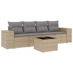 vidaXL Juego de sofás jardín con cojines 5 pzas ratán sintético beige