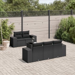 vidaXL Set de sofás de jardín 6 piezas y cojines ratán sintético negro