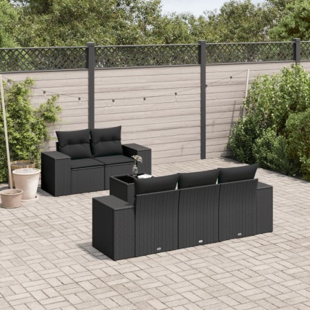 vidaXL Set de sofás de jardín 6 piezas y cojines ratán sintético negro