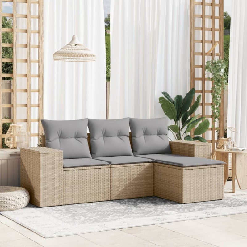 vidaXL Juego de sofás jardín con cojines 4 pzas ratán sintético beige vidaXL Juego de sofás jardín con cojines 4 pzas ratán sintético beige