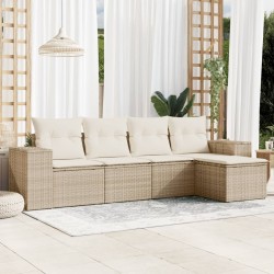 vidaXL Juego de sofás jardín con cojines 5 pzas ratán sintético beige