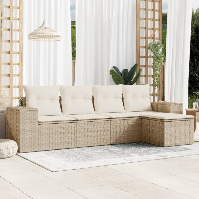 vidaXL Juego de sofás jardín con cojines 5 pzas ratán sintético beige vidaXL Juego de sofás jardín con cojines 5 pzas ratán sintético beige