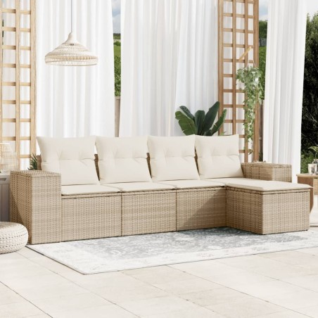 vidaXL Juego de sofás jardín con cojines 5 pzas ratán sintético beige