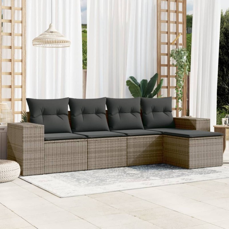vidaXL Juego de sofás jardín con cojines 5 pzas ratán sintético gris vidaXL Juego de sofás jardín con cojines 5 pzas ratán sintético gris