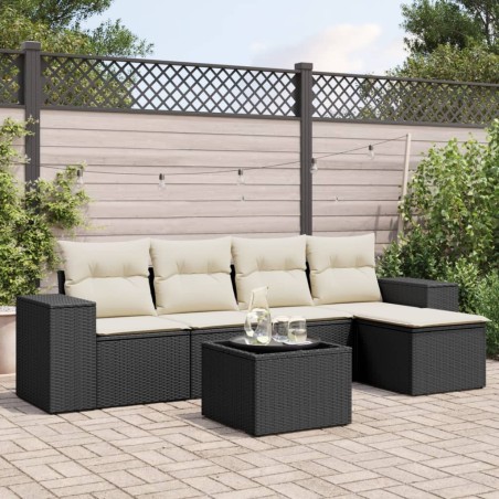 vidaXL Set de sofás de jardín 6 piezas y cojines ratán sintético negro