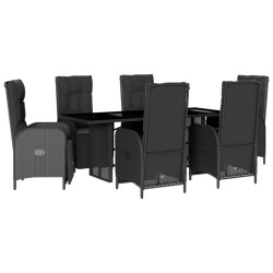 vidaXL Set de comedor de jardín 7 pzas y cojines ratán sintético negro